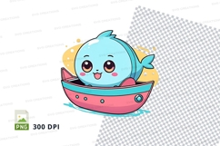 Cartoon whale in a boat clipart png Product Image 1