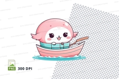 Cartoon whale in boat clipart png Product Image 1
