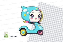 Cartoon character riding scooter clipart png Product Image 1