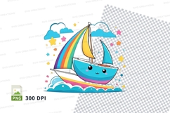 Kawaii style sailboat clipart png Product Image 1
