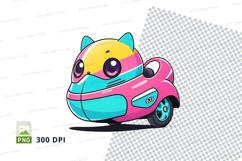 Cartoon cat riding pink motorcycle clipart png Product Image 1