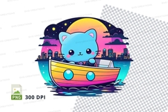 Cartoon cat in boat clipart png Product Image 1