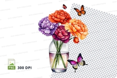 Flower bouquet in vase with butterflies clipart png Product Image 1