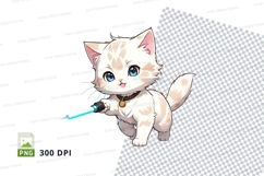 Cartoon kitten holding paintbrush clipart png Product Image 1