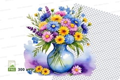 Floral bouquet in blue vase clipart png Product Image 1