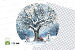 Winter scene with snowman and tree clipart png Product Image 1