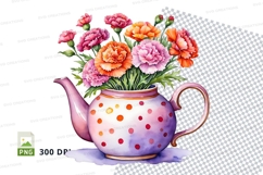 Polka dot teapot with carnations illustration Product Image 1