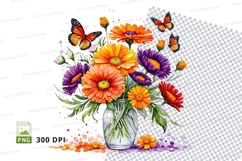 Flower bouquet with butterflies clipart png Product Image 1
