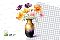 Watercolor flower bouquet in gold vase png Product Image 1