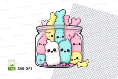 Jar of kawaii marshmallow characters clipart png Product Image 1