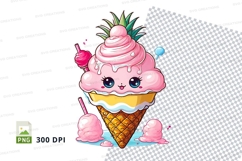 Cartoon ice cream cone with pineapple topping clipart png Product Image 1