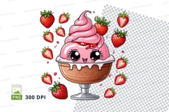 Cartoon strawberry ice cream sundae clipart png Product Image 1