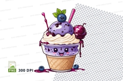 Cartoon ice cream cone with blueberry and cherry toppings Product Image 1