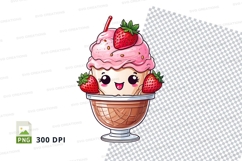 Cute strawberry ice cream in a bowl clipart png Product Image 1