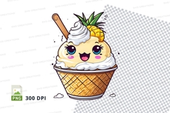 Cartoon ice cream cone with pineapple topping clipart png Product Image 1