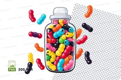 Jar of colorful worm-shaped candies clipart png Product Image 1