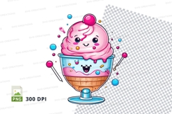 Cute cartoon ice cream in a bowl clipart png Product Image 1