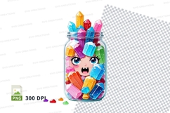 Clipart png of a unicorn in a jar with colorful pills Product Image 1