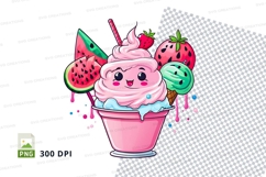 Cartoon ice cream cone clipart with fruits Product Image 1