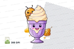 Cartoon ice cream sundae with bee clipart png Product Image 1