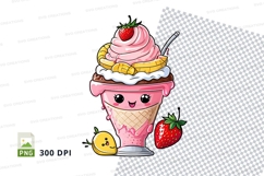 Ice cream cone clipart with strawberry and banana toppings Product Image 1