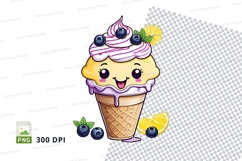Cartoon ice cream cone with blueberries and lemon slices Product Image 1