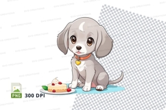 Cartoon dog puppy with cake clipart png Product Image 1