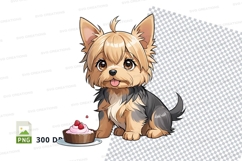 Illustrated yorkshire terrier puppy with ice cream Product Image 1