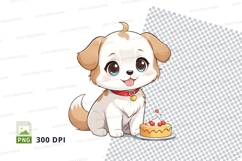 Cartoon puppy with birthday cake clipart png Product Image 1