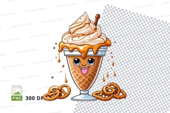 Caramel ice cream sundae with pretzels clipart png Product Image 1