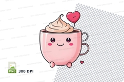 Cute pink coffee cup with whipped cream and heart clipart pn Product Image 1