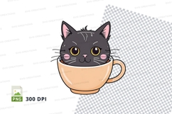 Cute black cat in a coffee cup clipart Product Image 1