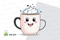 Cute cartoon mug with whipped cream and hearts mockup Product Image 1