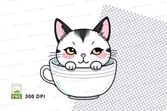 Cute cat in coffee cup clipart png Product Image 1