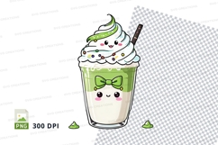 Cute matcha latte clipart png Product Image 1