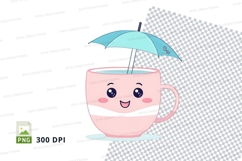 Cute pink coffee cup with blue umbrella clipart png Product Image 1