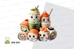 Cute sushi roll characters clipart png Product Image 1