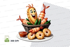 Cartoon shrimp character with seafood platter mockup Product Image 1