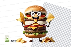 Cartoon burger holding chips mockup Product Image 1