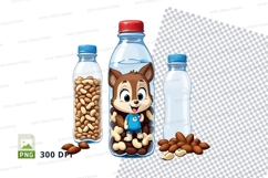 Plastic bottle mockup with almonds and cartoon character Product Image 1