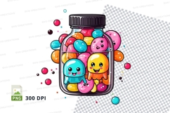 Jar of colorful cartoon characters clipart png Product Image 1