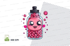Cute cartoon jar with pink bubbles clipart png Product Image 1