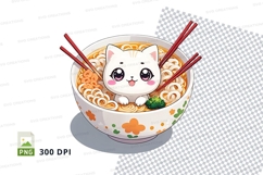 Cute cat in ramen bowl clipart png Product Image 1