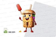 Cartoon hamburger holding popsicle clipart png Product Image 1