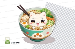 Cute cat in ramen bowl clipart png Product Image 1