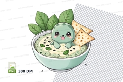 Illustrated bowl of dip with crackers and cartoon character Product Image 1