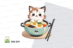 Cartoon kitten in ramen bowl clipart Product Image 1