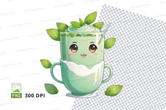 Cute green tea cup clipart png Product Image 1