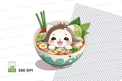 Cute cartoon cat in bowl of ramen clipart png Product Image 1