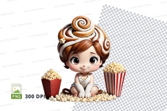 Cartoon character with popcorn clipart png Product Image 1